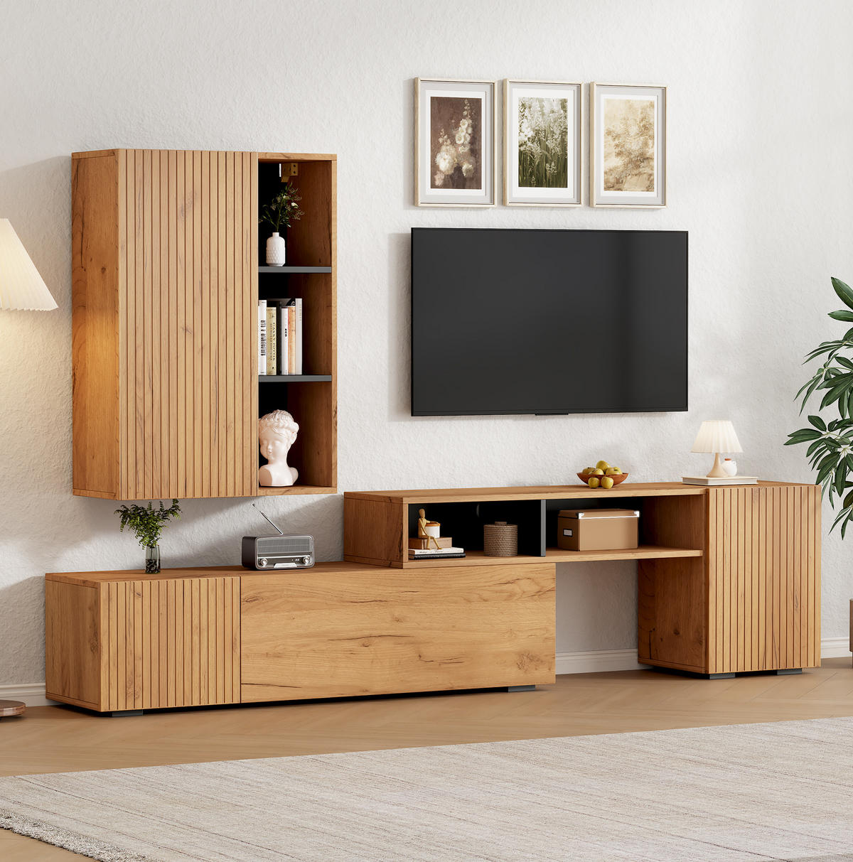 TV-WOHNWAND längenverstellbar 174-265 cm Holzfarbe/Schwarz 2-tlg. - Braun, Holzwerkstoff (35/122/173.5cm) - Beauniv