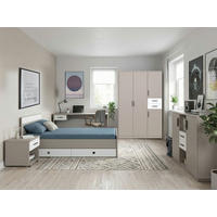 JUGENDZIMMER Bahamas Saharagrau- Weiß 7 teilig mit Drehtürenschrank - Grau, Holzwerkstoff (80/200/120cm)