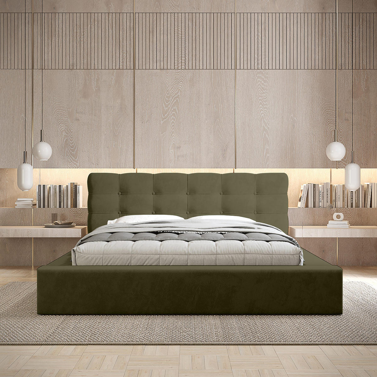POLSTERBETT aus Velvet Felipes 160x200 cm, Dunkelgrün - Dunkelgrün, Textil (160/200cm) - Meblito