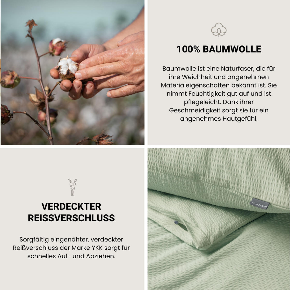 BETTWÄSCHESET Laura - Baumwoll Seersucker - 2-teilig - 135x200 cm - Hellgrün - Hellgrün, Textil (135/200cm) - SCHIESSER