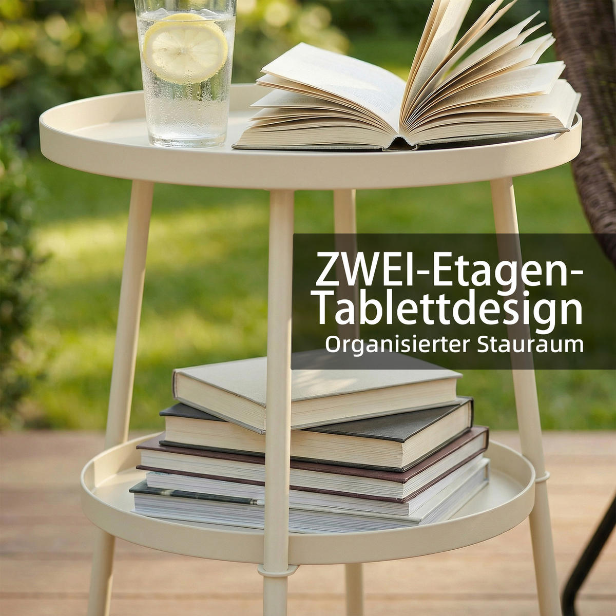 OUTDOOR-BEISTELLTISCH Metall Kunststoff Cremeweiß - Creme, Metall (36/36/53cm) - Outsunny