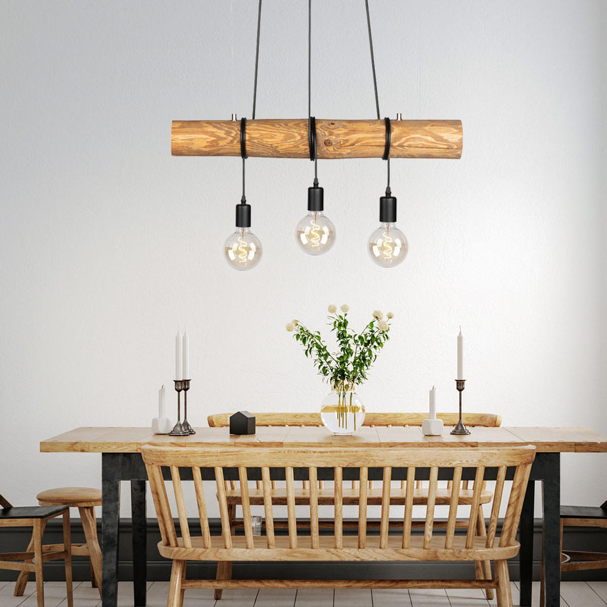 LED HÄNGELEUCHTE ADINA Braun Metall Holz - Braun, Holz (65/8/140cm)