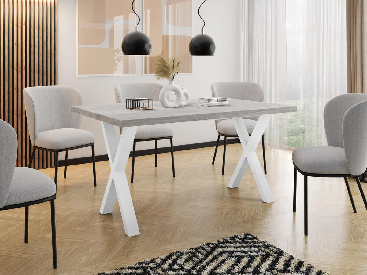 ESSTISCH Luiza rechteckig ausziehbar, Grauer Beton 140-240/80/76 cm - Hellgrau/Weiß, Holzwerkstoff/Metall (140/80/76cm) - WFL GROUP