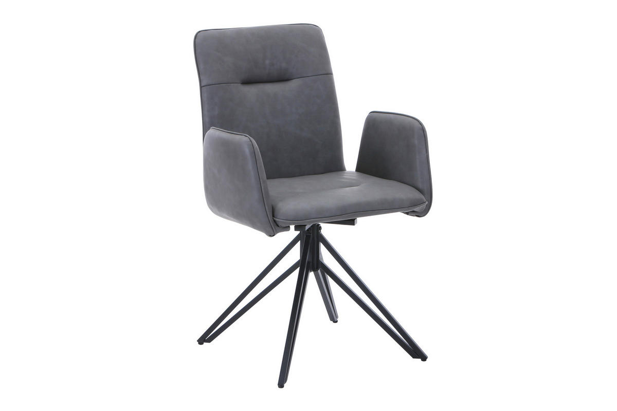 DREHSTUHL CEBU - Anthrazit/Schwarz, Leder/Metall (50/85/50cm) - SAM