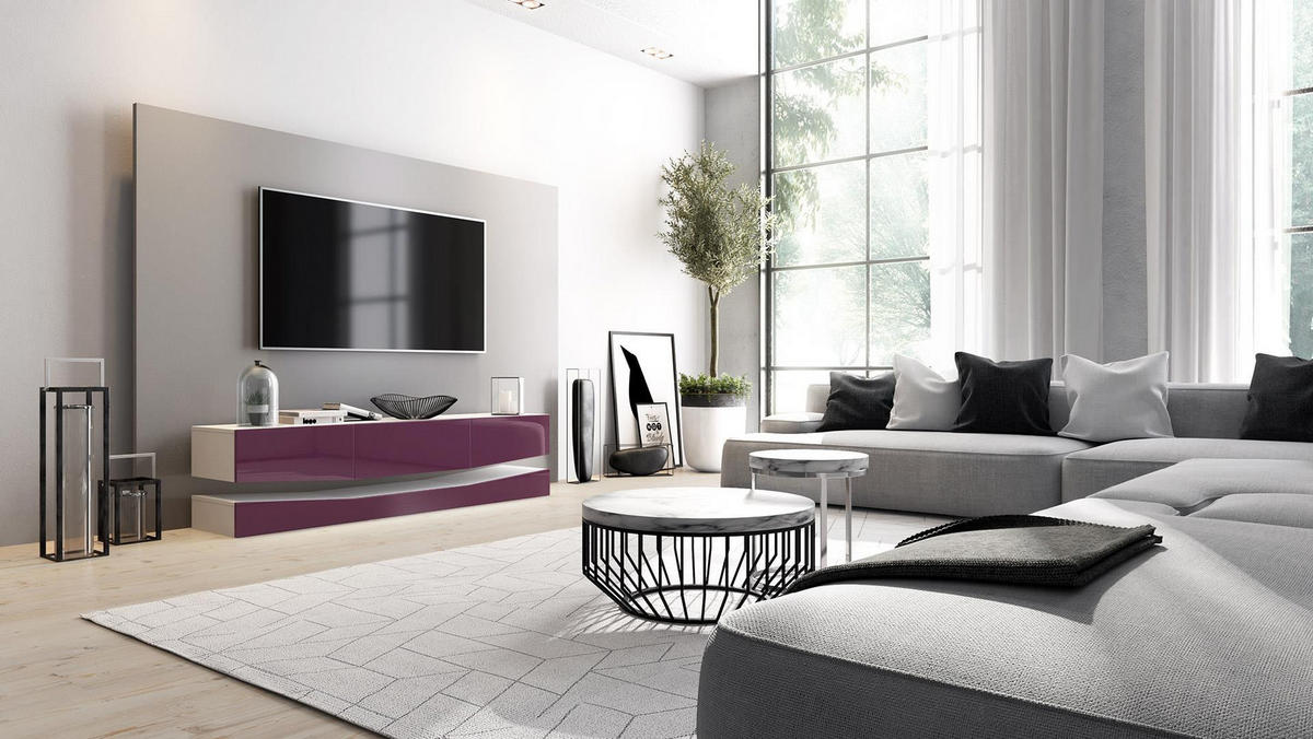 LOWBOARD City Fronten in Brombeer Hochglanz - Brombeere, Holzwerkstoff (178/48/39cm) - Vladon