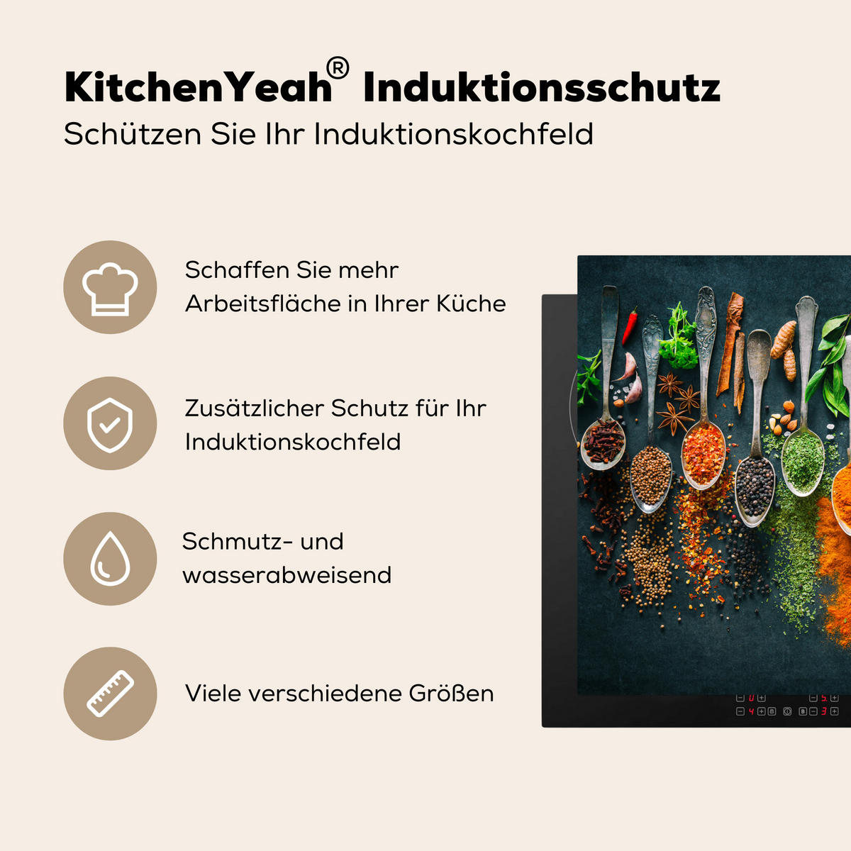 HERDABDECKPLATTE Kräuter - Gewürze - Löffel 65x52 cm - Multicolor, Kunststoff (65/0.2/52cm) - MuchoWow