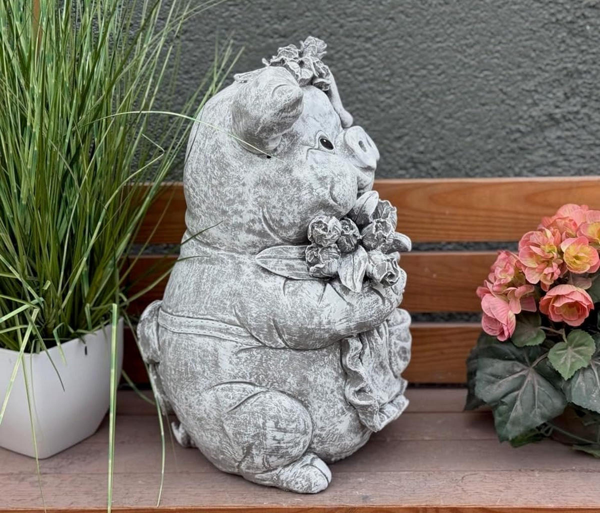 STEINFIGUR Schwein Gundel frostfest massiver Steinguss - Grau, Stein (24/40/27cm) - stoneandstyle