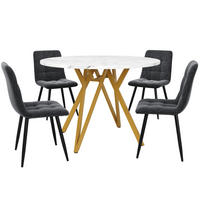 ESSGRUPPE DE-39227 runder 100 cm Tisch mit 4 Stühlen Grau/Gold - Goldfarben, Holzwerkstoff (100/76/100cm) - ComfortXL