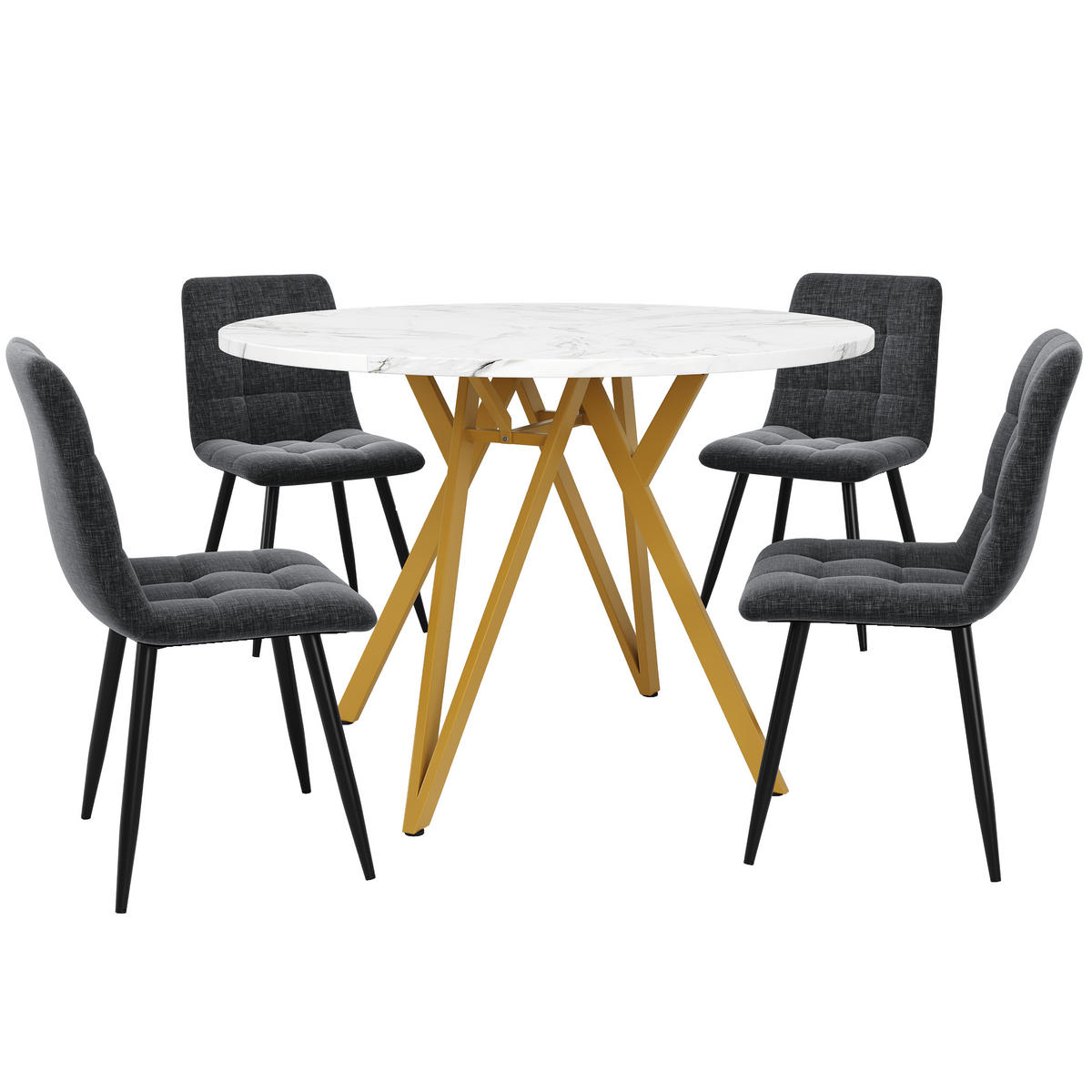 ESSTISCHSET 5-Teilig Rund 100 Cm, MDF Marmor, 4 Graue Stühle, Gold - Multicolor, Naturmaterialien (68/14.5/97.51cm) - FLIEKS