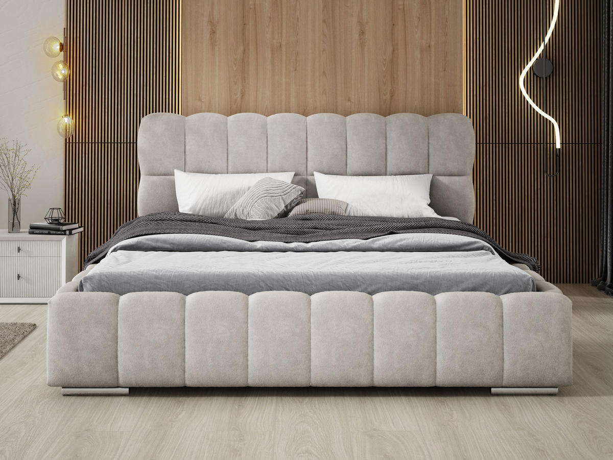 DOPPELBETT 160x200 cm Avilla mit Bettkasten, Lattenrost, Samt, Hellgrau - Hellgrau, Holz/Textil (160/200cm) - Emporius