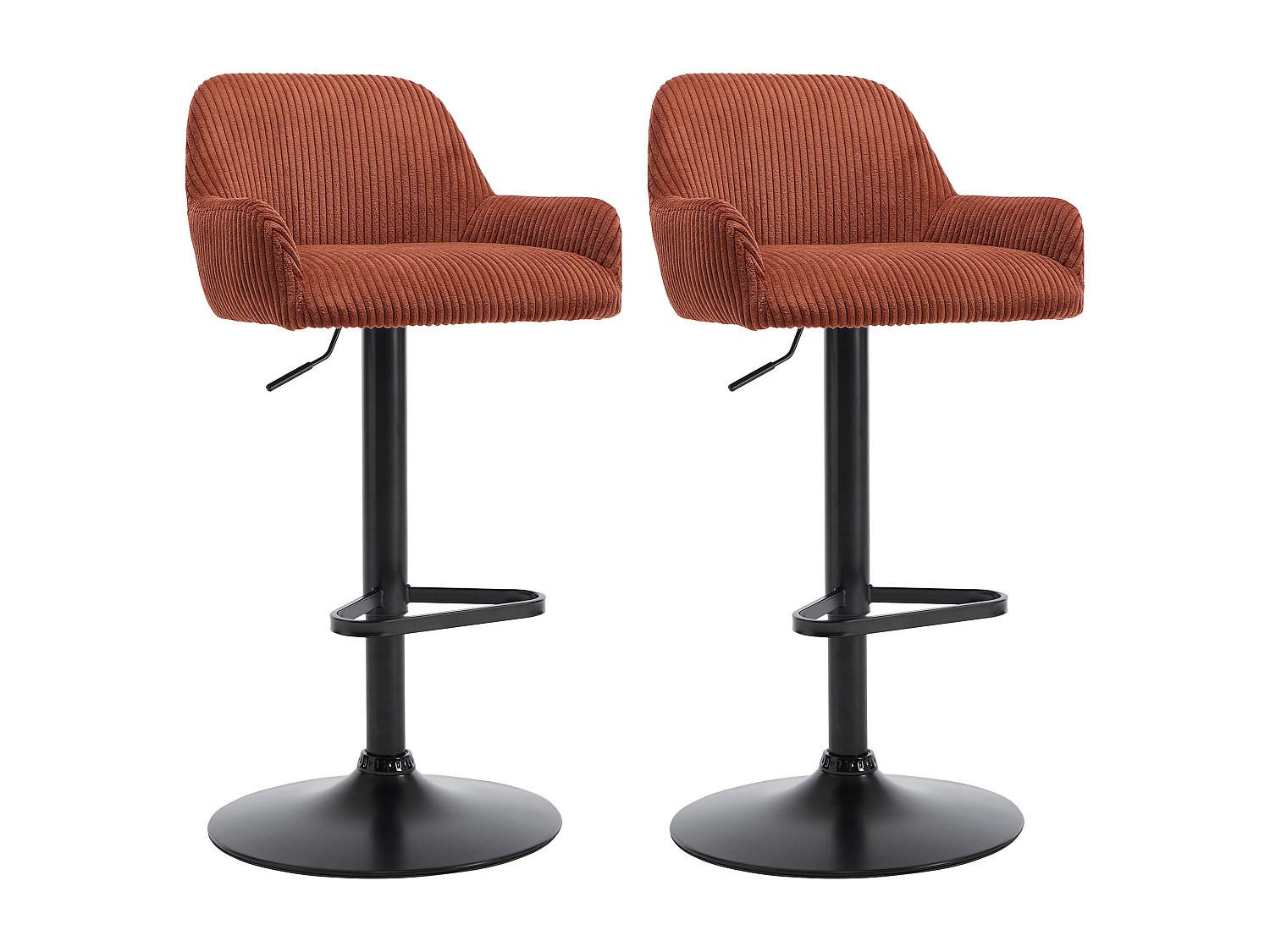 BARHOCKER 2er-Set höhenverstellbar - Cord & schwarzes Metall - Terrakotta - LILIYA - Braun, Textil (51/102/49cm) - Vente-Unique