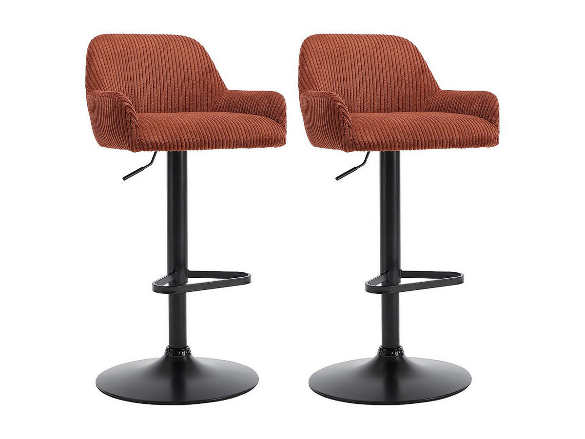 BARHOCKER 2er-Set höhenverstellbar - Cord & schwarzes Metall - Terrakotta - LILIYA - Braun, Textil (51/102/49cm) - Vente-Unique