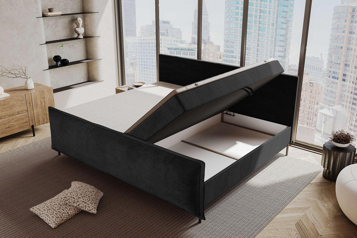 FAMILIENBETT BOXSPRINGBETT VERO PLUS Cordstoff Schwarz 240/200 cm - Schwarz, Holzwerkstoff/Textil (240/200cm) - 99rooms