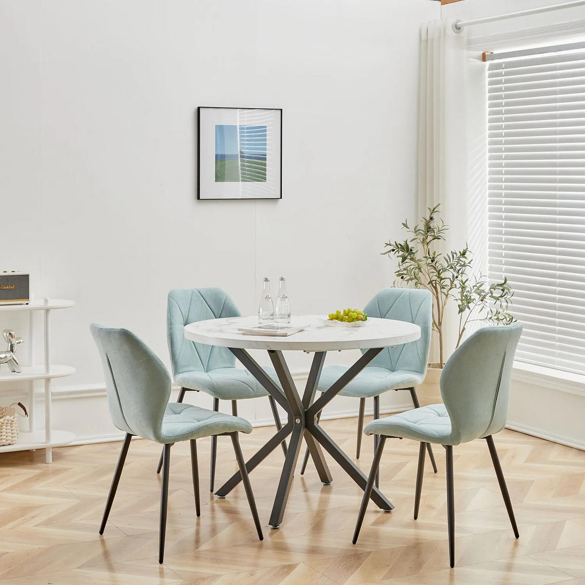 ESSZIMMERSTUHL Gepolstert Leinenstoff Metallbeine Blau 4-teilig - Blau, Textil (48/84/41cm) - Kaket