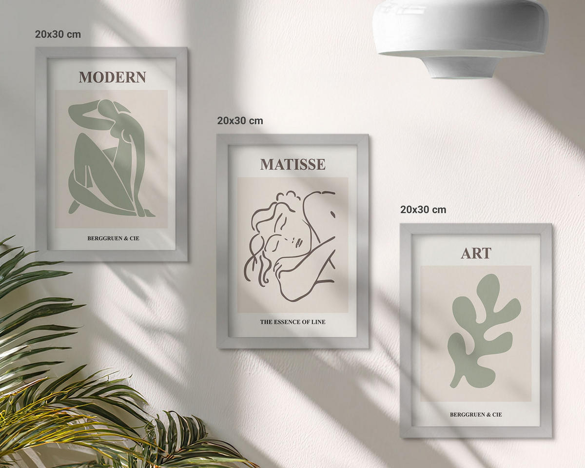WANDBILDER 3er Set - 20x30 cm Silberner Rahmen - Stilvolles Design mit Pflanzenmotiven - Silberfarben, Kunststoff (20/30cm) - ArtPrintCave