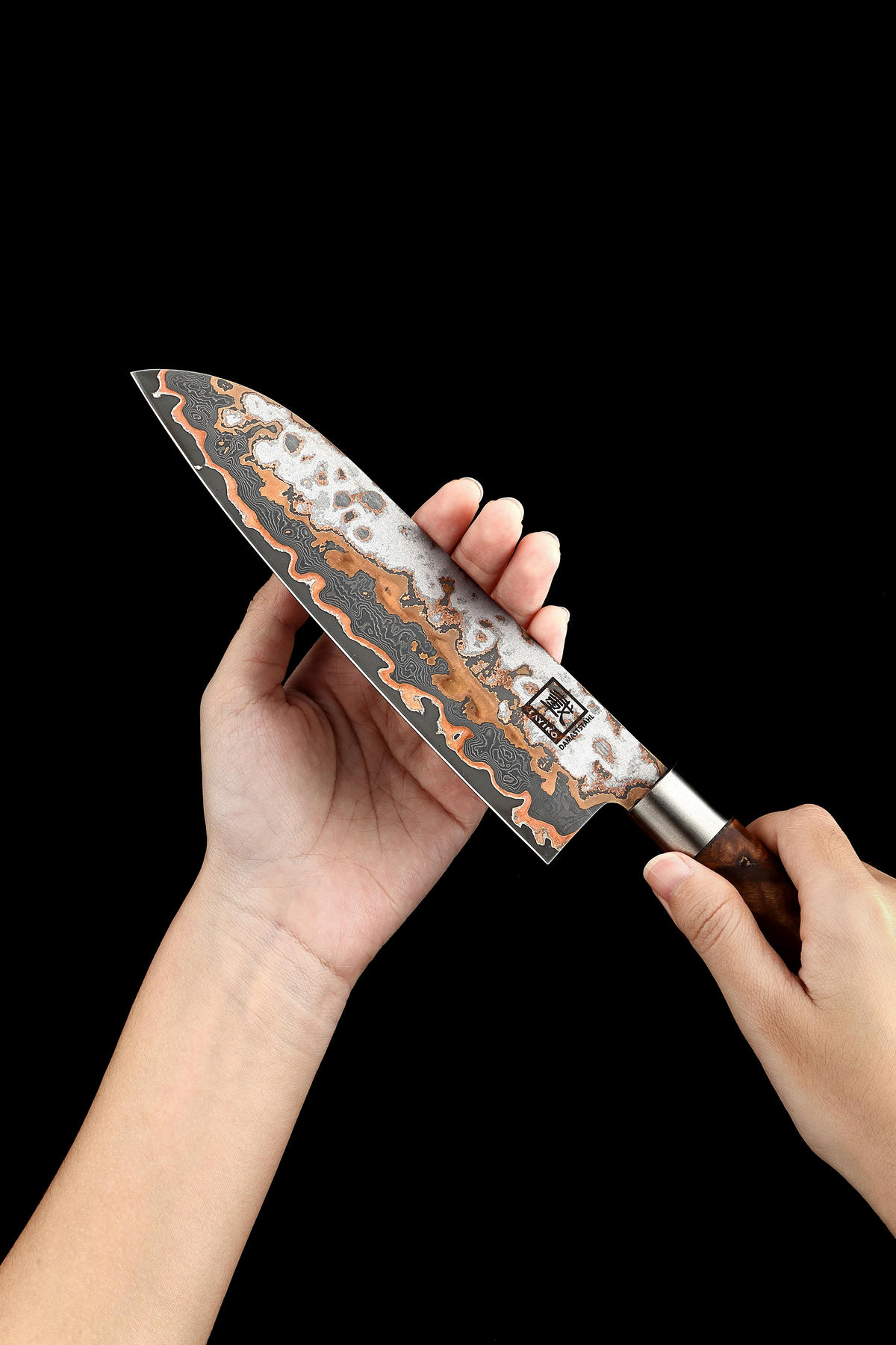 SANTOKU-MESSER MysticMagma Damast - Braun, Holz/Metall (31cm) - Zayiko