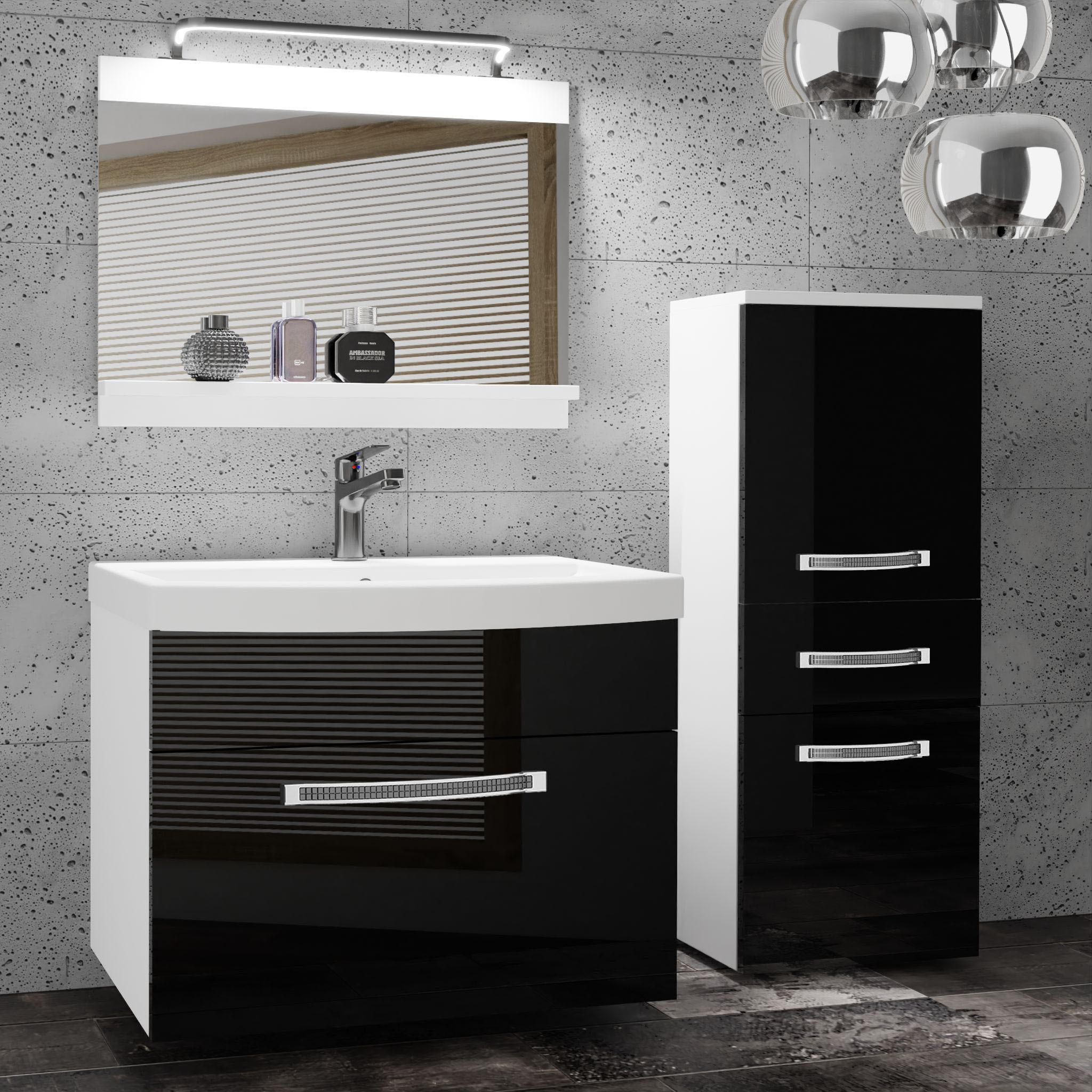BADMÖBEL Badezimmer Schwarz, Glänzend - Schwarz, Holz (100/81/40cm) - B BELINI GROUP
