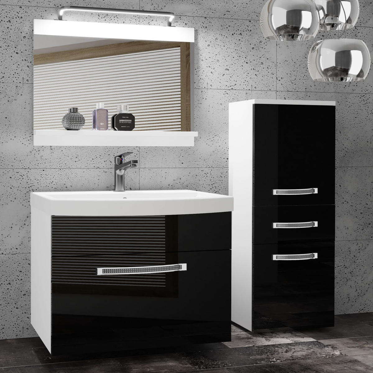 BADMÖBEL Badezimmer Schwarz, Glänzend - Schwarz, Holz (100/81/40cm) - B BELINI GROUP