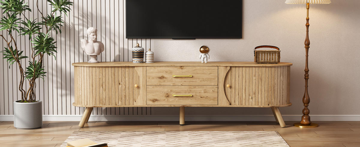 TV-LOWBOARD organisch Rillenoptik 2 Türen 2 Schubladen - Naturfarben, Holz (160/55/36.5cm) - Fortuna Lai