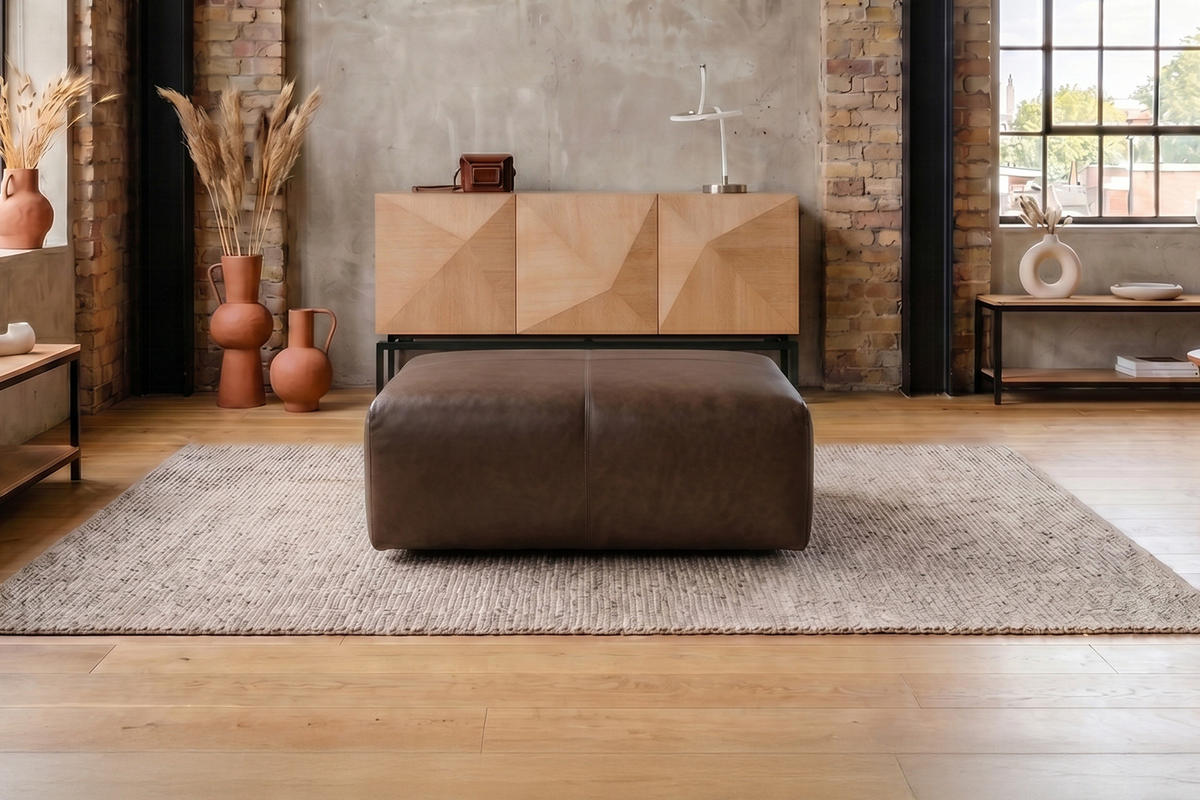 POLSTERHOCKER CELESTE Dunkelbraun Leder - Dunkelbraun, Leder/Kunststoff (120/48/80cm) - KAWOLA