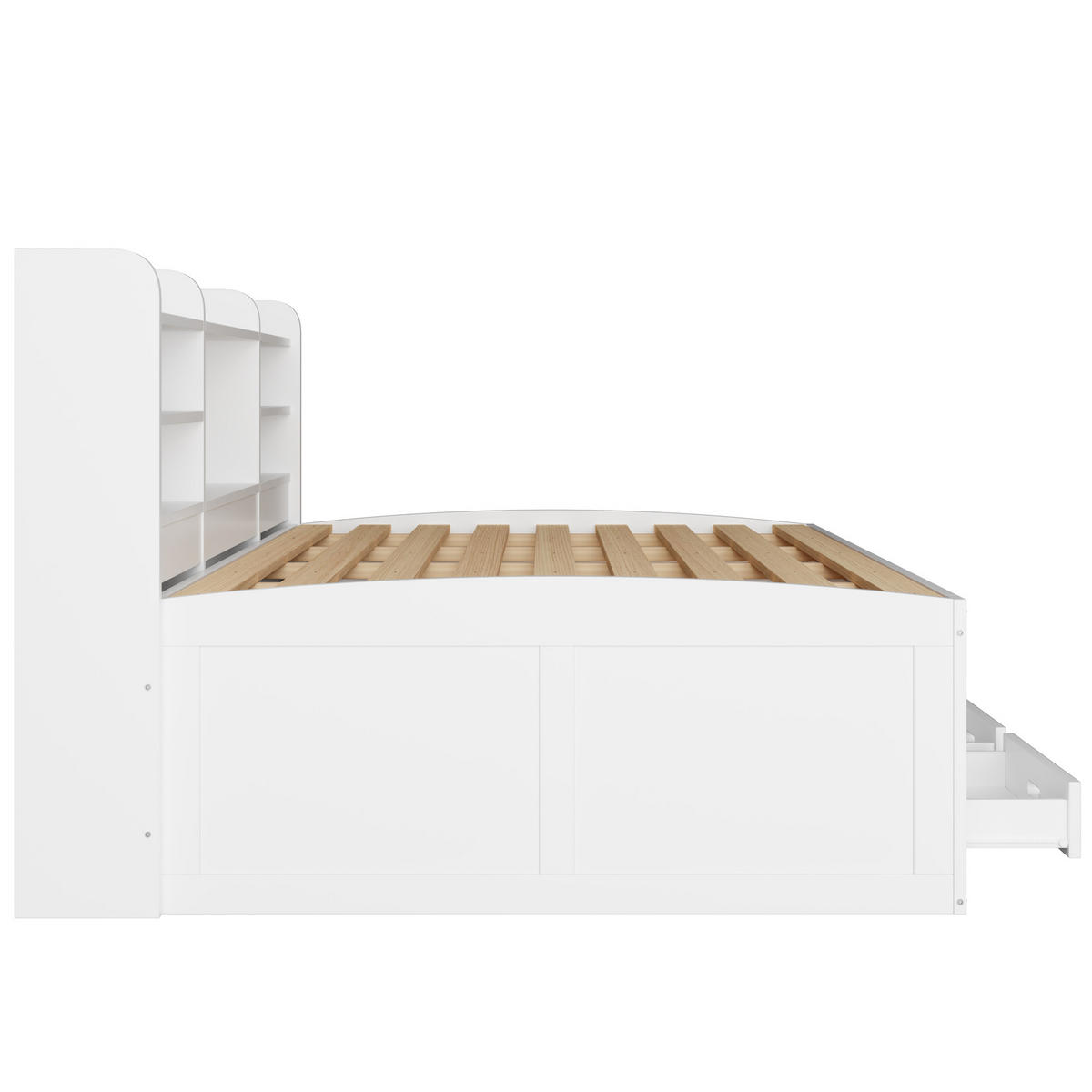 TAGESBETT 140x200cm Weiß LED Schubladen USB-C Nachttisch Klappbar Ausziehbar - Weiß, Holz (140/200cm) - FLIEKS