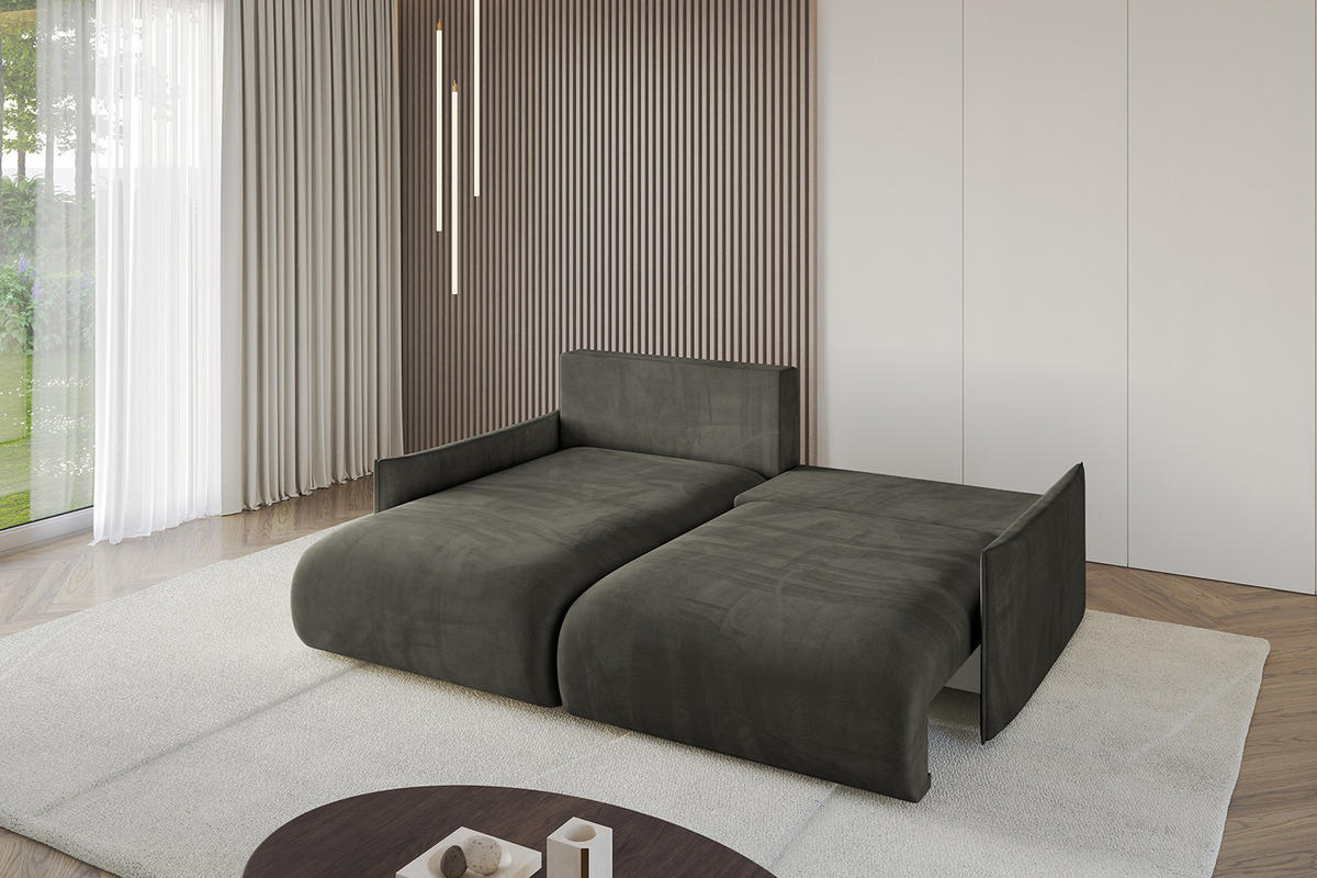 ECKSOFA mit Schlaffunktion und Bettkasten ONESK-L -v1 208x165x40 Schwarz Velours - Schwarz, Holzwerkstoff/Kunststoff (208/165cm) - ALTDECOR