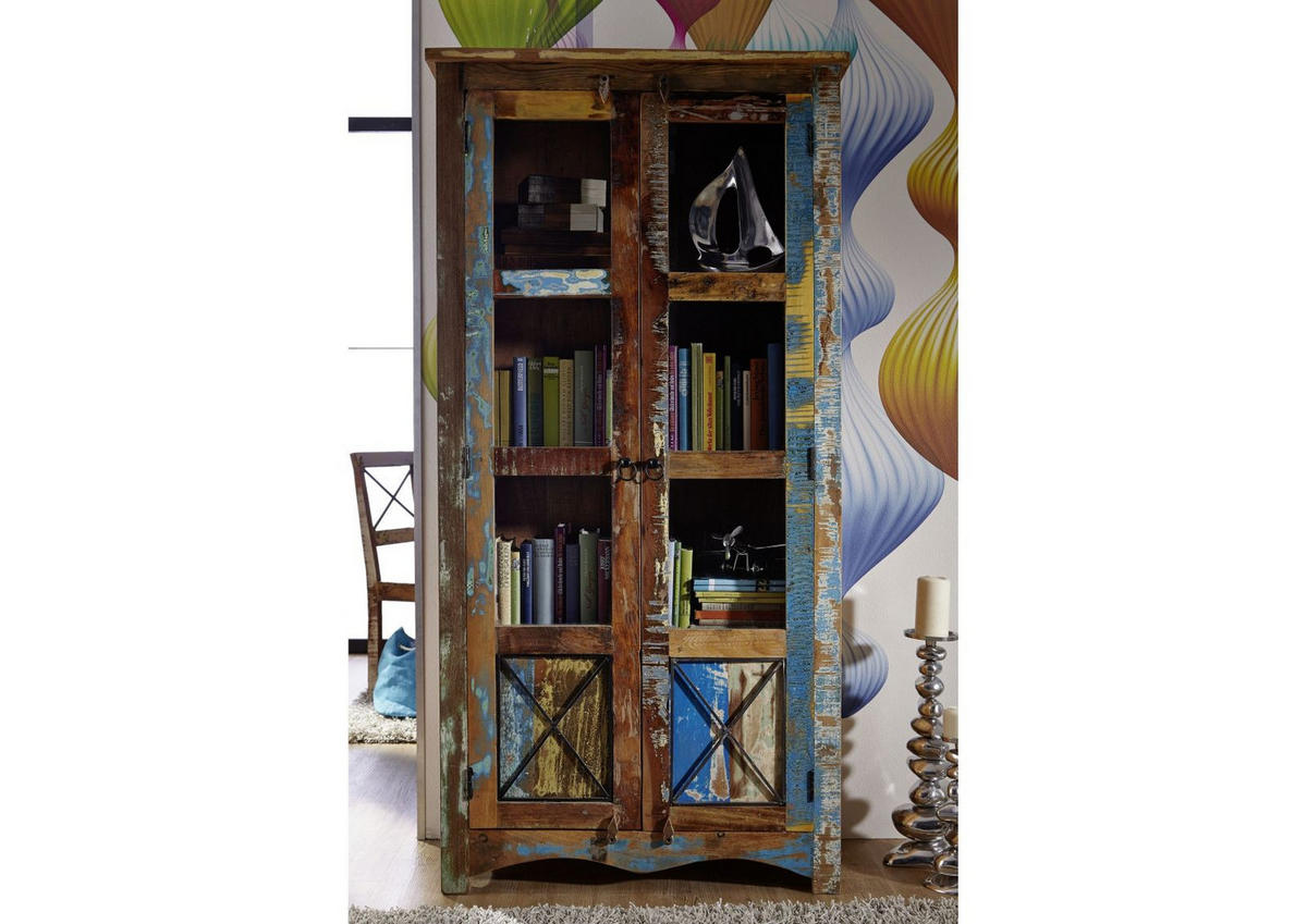 VITRINE Altholz 90x40x180 mehrfarbig lackiert NATURE OF SPIRIT #52 - Multicolor, Holz (90/180/40cm) - Massivmoebel24