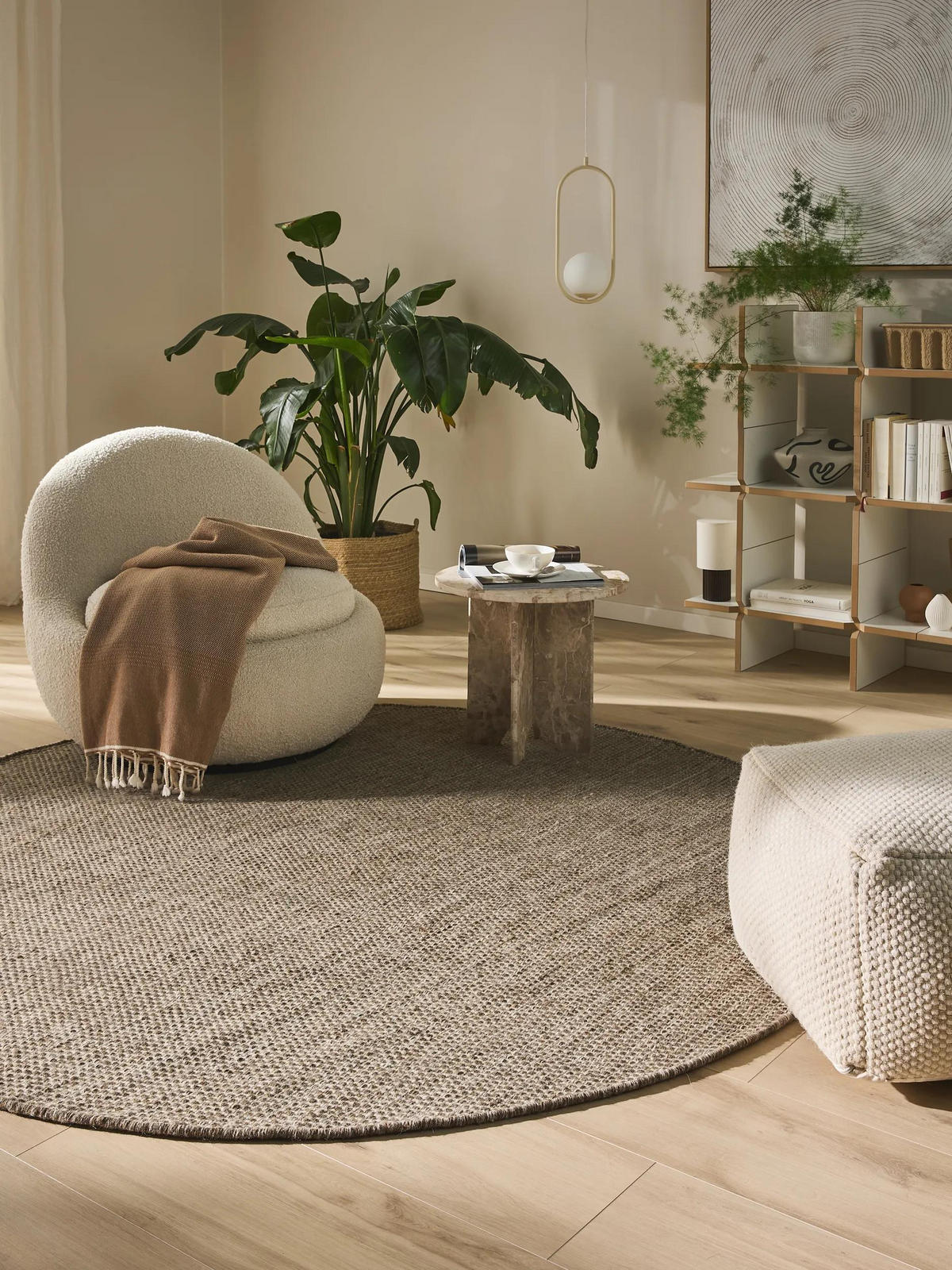 WOLLTEPPICH Rocco Taupe ø 200 cm rund - Taupe, Naturmaterialien/Textil (200/200cm) - benuta Pure