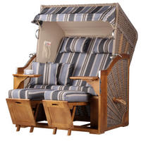 STRANDKORB Komplettset - Schleswig Pinie - PE mokka - Modell 555 - Blaugrau, Holz (120/160/80cm) - bene living