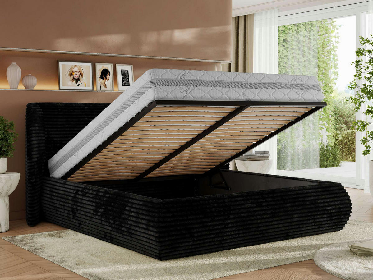 POLSTERBETT CAELA CLASSIC 200/200 - Schwarz Cord - VIRE LUX - Schwarz, Textil (200/200cm) - MKS
