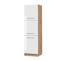 HERDUMBAUSCHRANK Fame-Line Weiß Hochglanz 60 cm - Honigeiche/Weiß Hochglanz, Holzwerkstoff (60/206.8/58cm) - Vicco