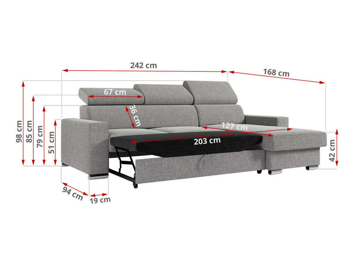 ECKSOFA FOX-L Grau - Silberfarben/Grau, Kunststoff/Textil (242/168cm) - MKS