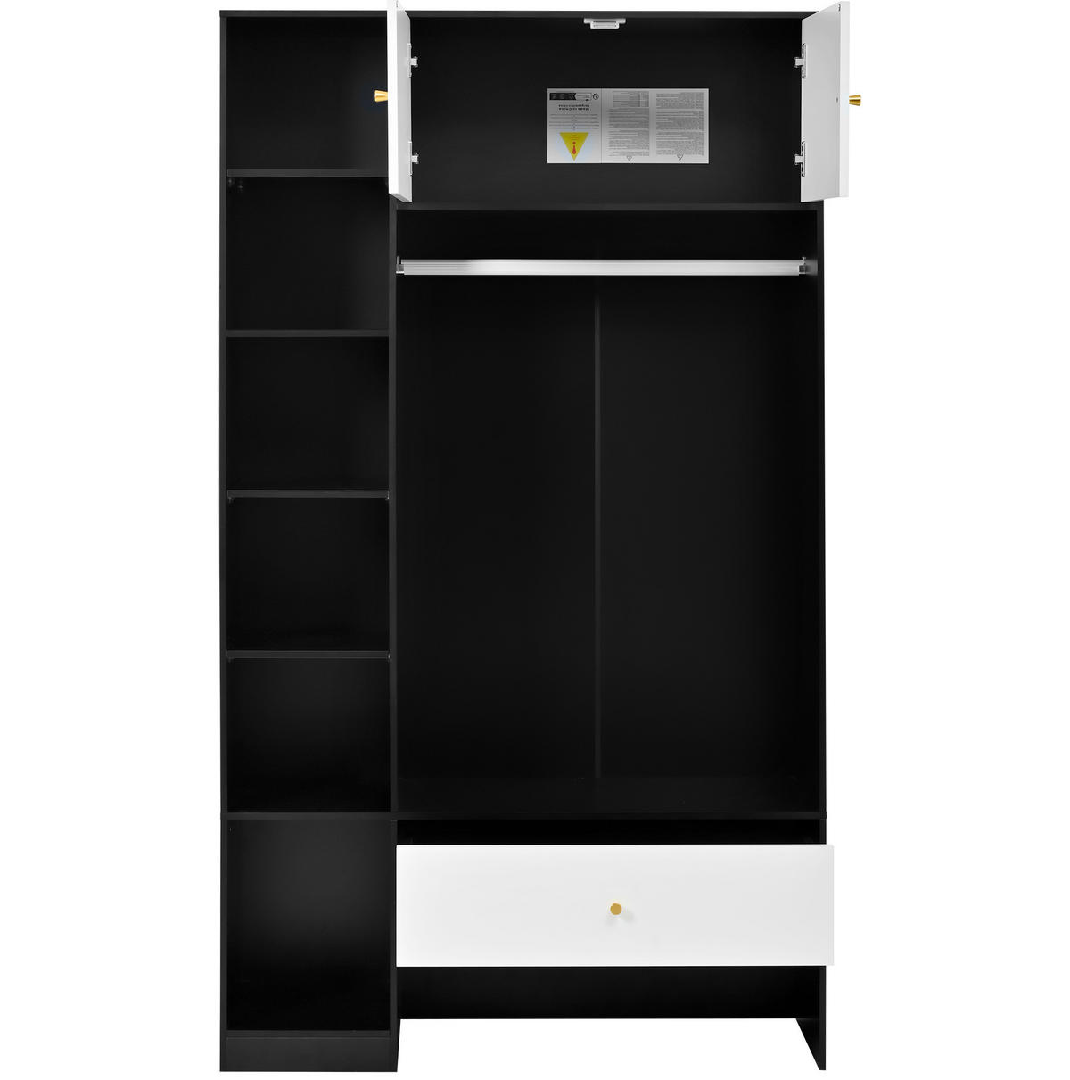 STANDKLEIDERSCHRANK 105/40/185 cm mit 2 Türen, Schublade und offenen Fächern - Weiß, Holzwerkstoff (105/185/40cm) - BEAOK