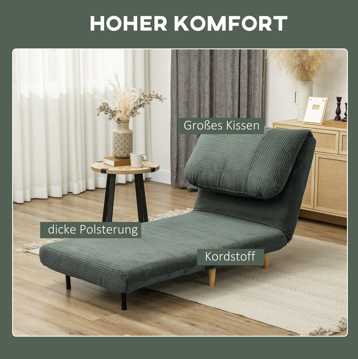 ROZKLÁDACÍ křeslo z polyesteru 82x89x83 cm zelené, 2 v 1 s polohovacím opěradlem a polštářem - zelená barva, textil (89/83/82cm) - Modfu