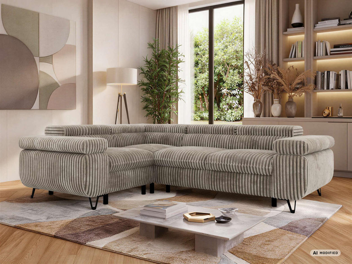 ECKSOFA ORSO L Hellbraun Cord - Links Seite - Hellbraun/Schwarz, Textil/Metall (197/268cm) - MKS