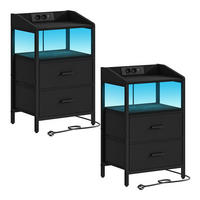 NACHTTISCH 2er Set LED mit Ladestation 40/66/30 cm Schwarz - Schwarz, Metall (40/30/66cm) - Kaket