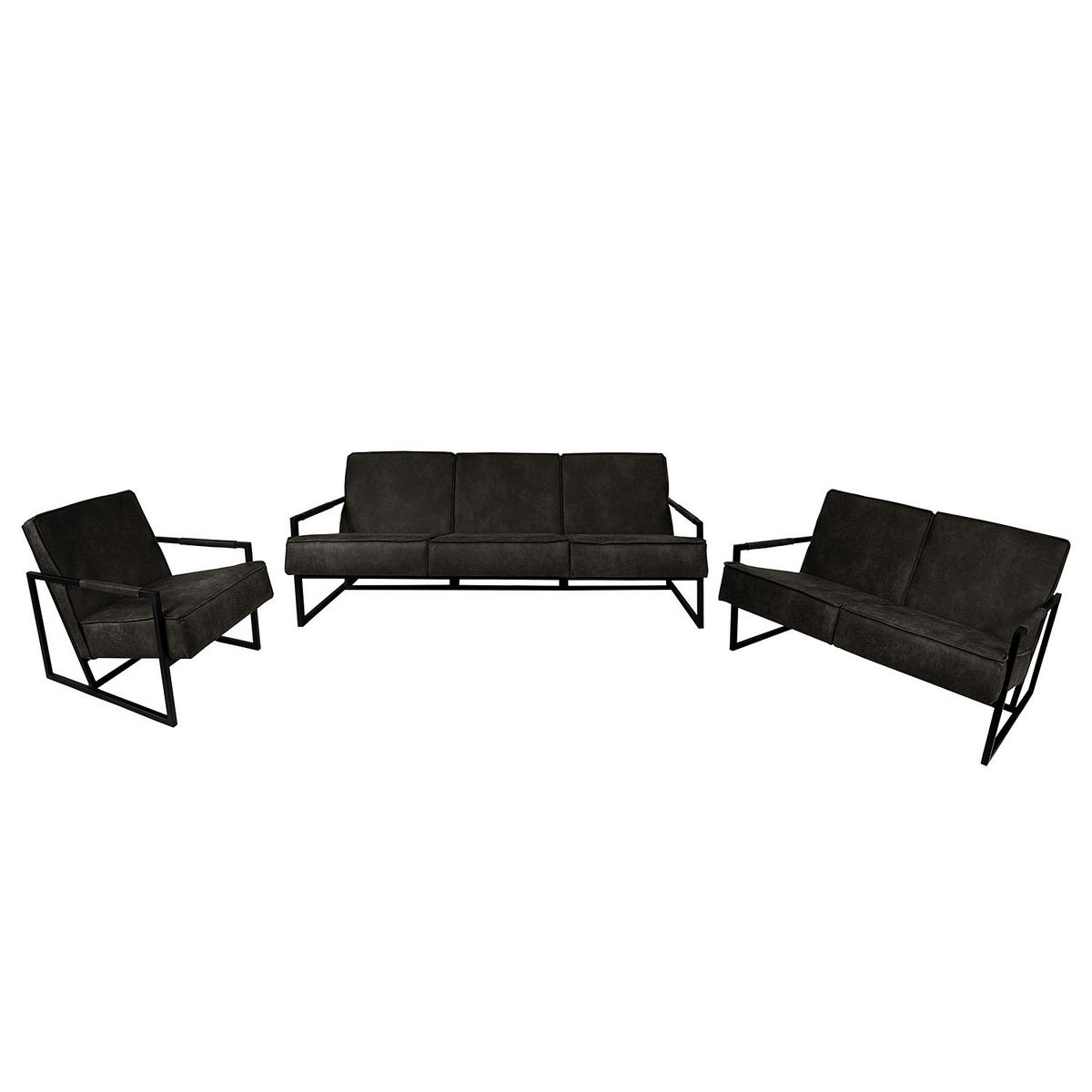 POLSTERGARNITUR (3-2-1) - Antiklederlook - Grau, Textil (1/1/1cm) - home24