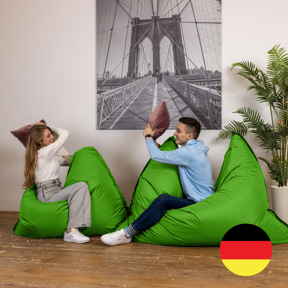 SITZSACK XXL Caree grün, 140x180cm groß für Outdoor - Grün, Textil (180/140/30cm) - Bruni