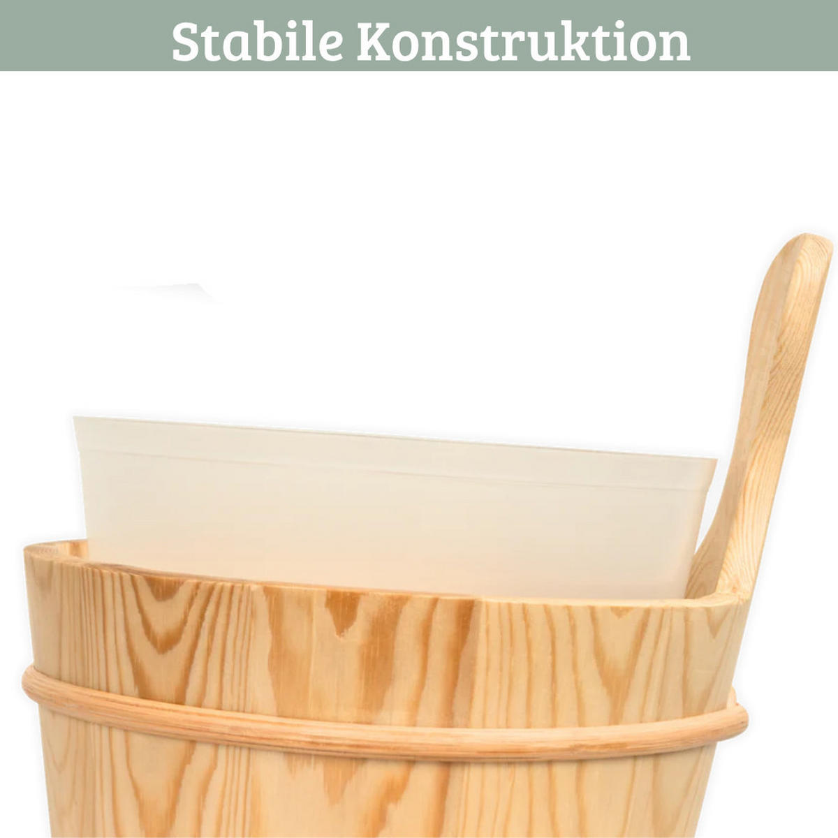 SAUNAZUBEHÖR Saunaeimer mit Kelle 4-tlg. Saunakübel Sanduhr & Thermometer - Braun, Holz (25/38/25cm) - DELUKE