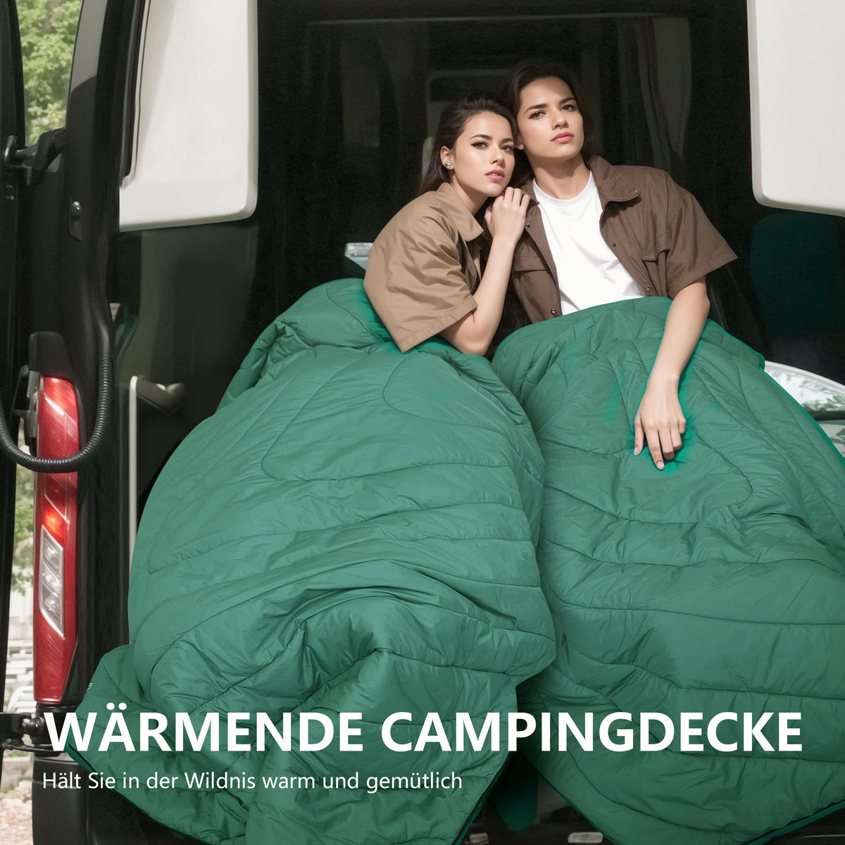 DECKE wasserdicht warm mit Aufbewahrungstasche 192 x 132 cm - Grau/Grün, Textil (132/190cm) - Vercart