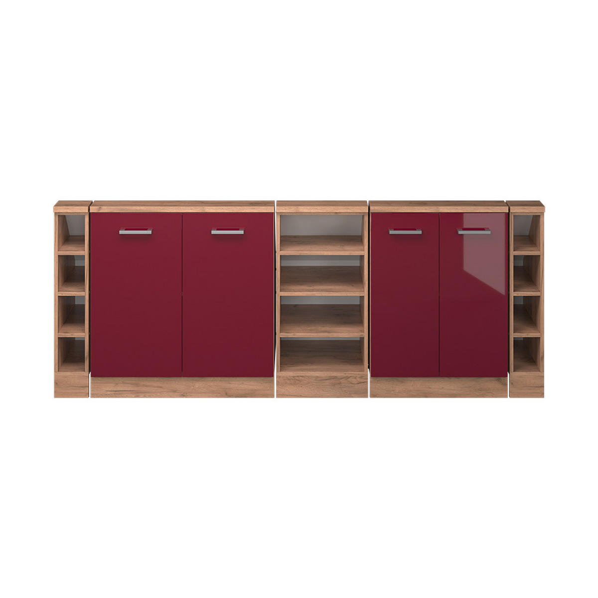 DACHSCHRÄGENSCHRANK-SET Rion Rot Hochglanz/Goldkraft Eiche 5er Set - Honigeiche/Rot, Holzwerkstoff (215/81.6/46cm) - Vicco
