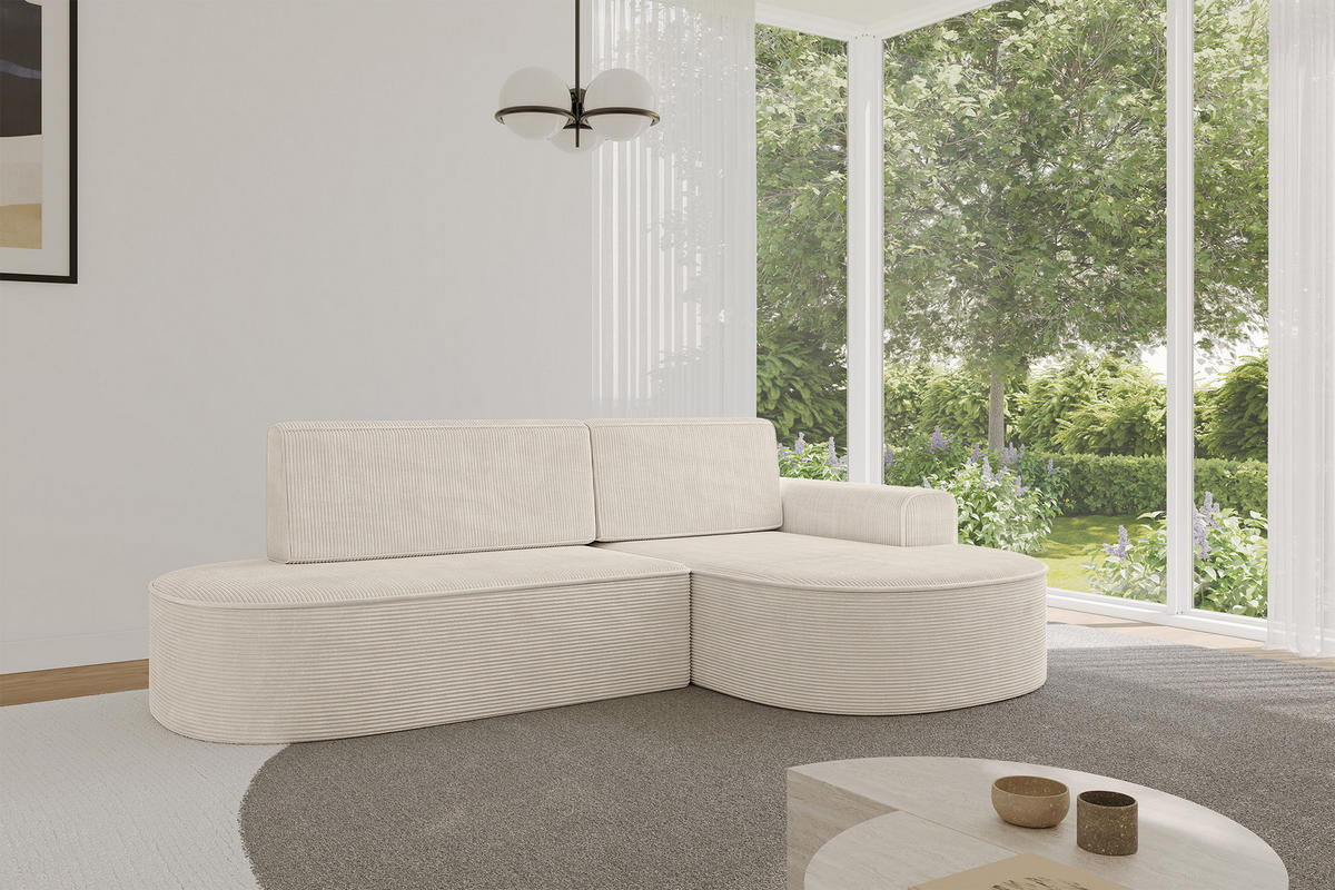 ECKSOFA mit Schlaffunktion und Bettkasten Ottomane Rechts MARI-L1-S - 283x167x85 cm Beige Cord - Cognac/Schwarz, Holzwerkstoff/Kunststoff (167/283cm) - ALTDECOR