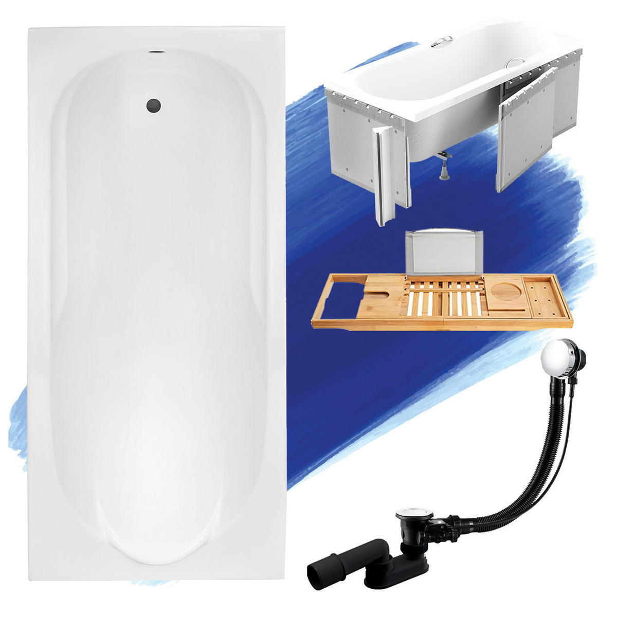 BADEWANNE Rechteck BONA 140/70 + Styro + Ablage Ablauf Füße - Weiß, Kunststoff (70/53.5/140cm) - bad land