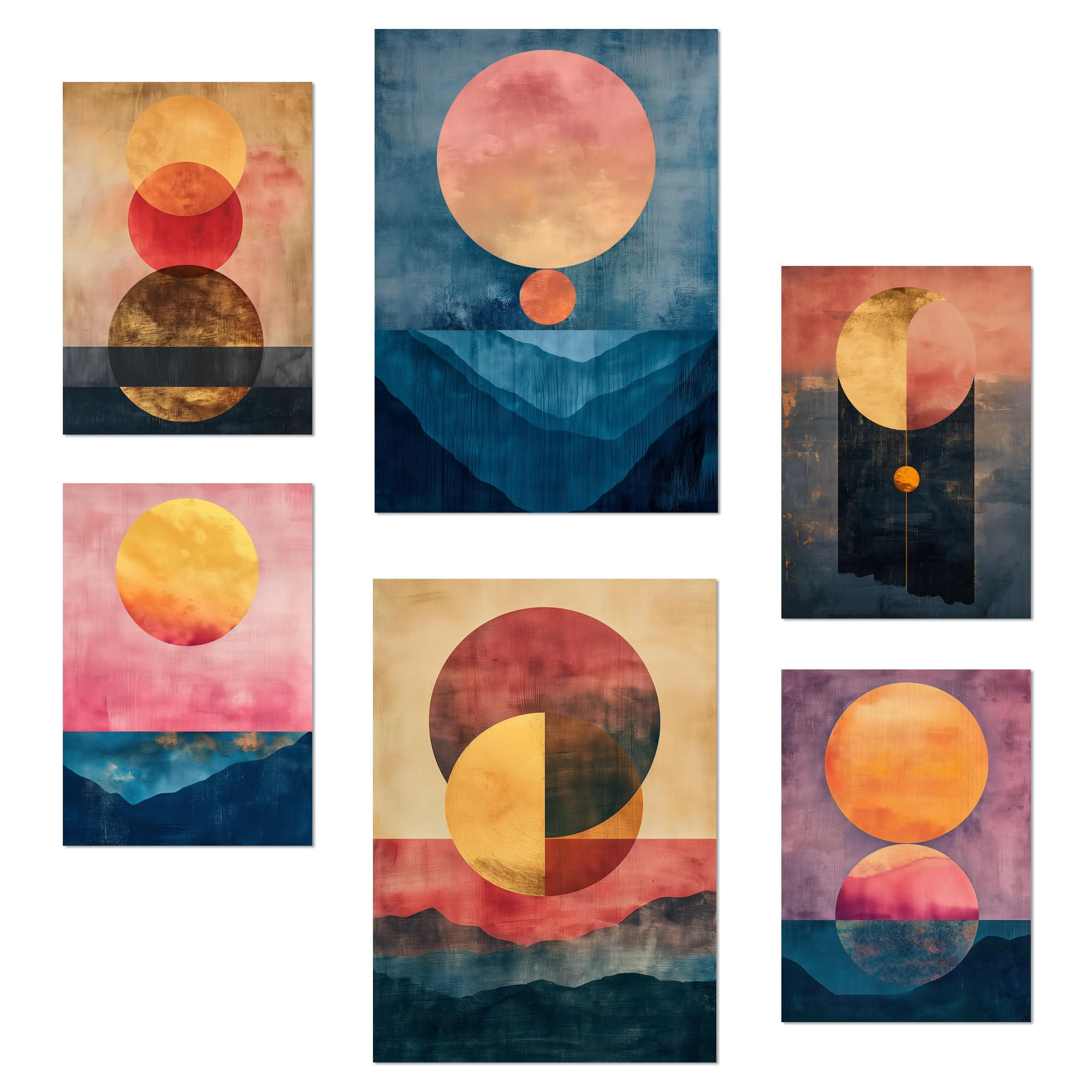 POSTER Set Mit 6 Abstrakte Goldmonde A3 & A4 Rahmenlos - Klar, Papier (29/3cm) - Nacnic