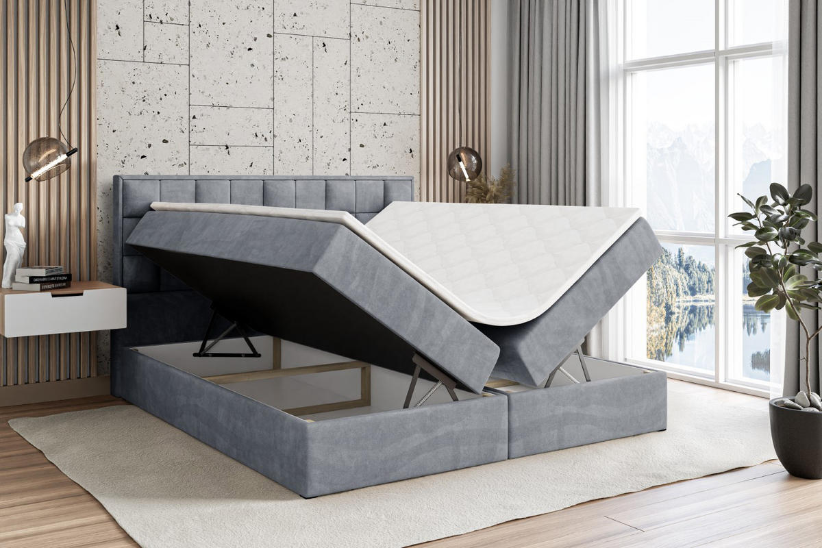 BOXBETT mit H4-Matratze und Lattenrost- ZAFIRA-BZ - 160x200 - Grau Samt - Grau, Holzwerkstoff (160/200cm) - ALTDECOR