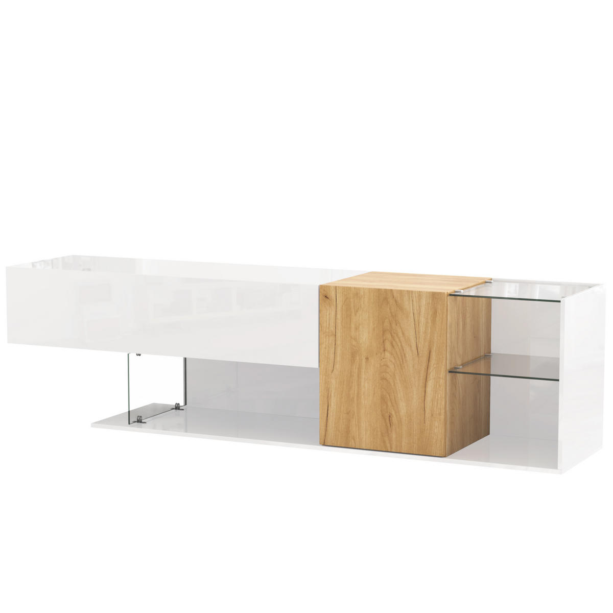 TV-KOMMODE mit Glasregalen 180 x 38 x 48 cm Weiß Holzoptik - Weiß, Holzwerkstoff (38/48/180cm) - Beauniv