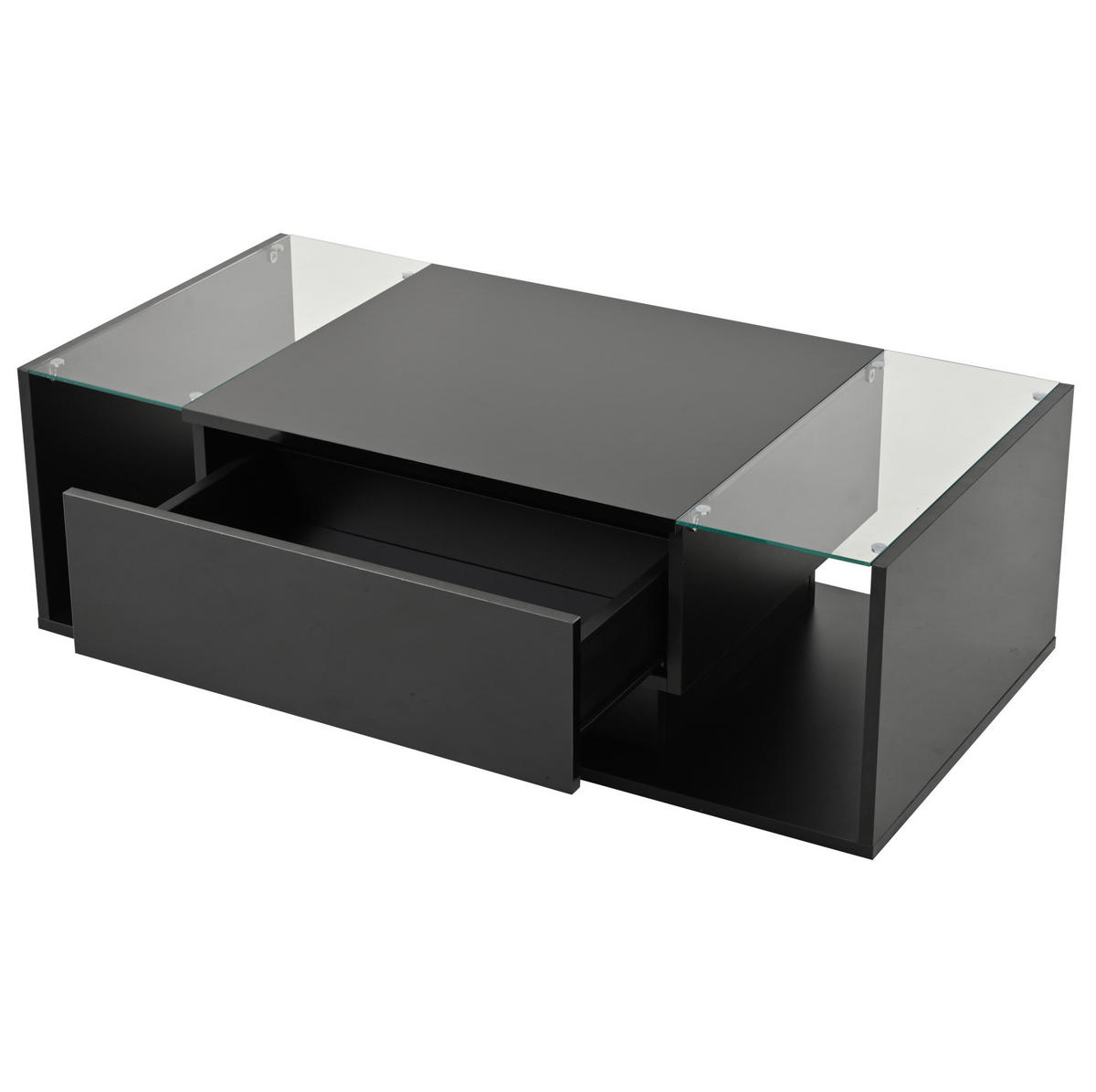 COUCHTISCH 100/50 cm mit Schublade, LED-Beleuchtung und gehärtetem Glas - Schwarz, Holzwerkstoff (100/50/31cm) - BEAOK