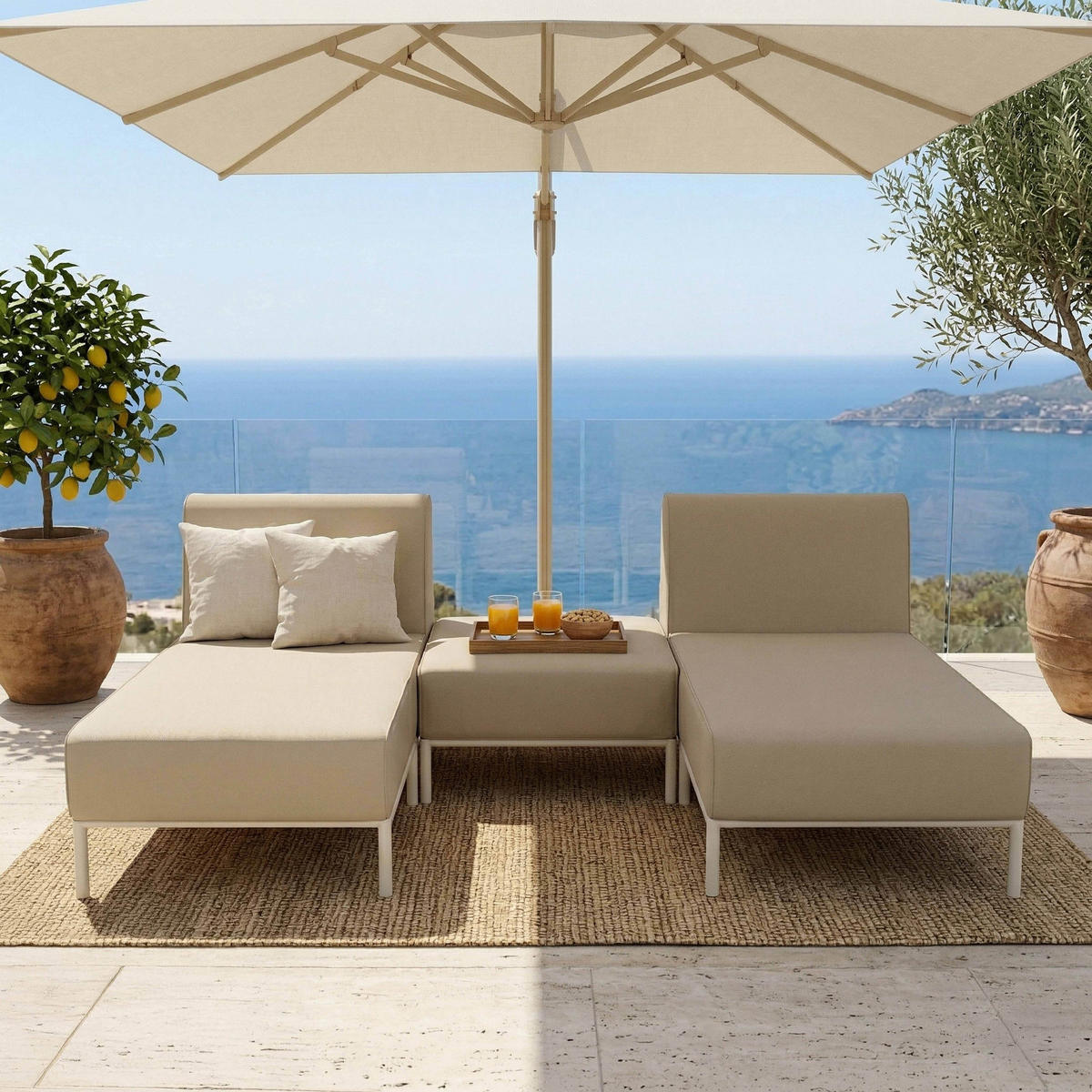 GARTENSOFA mit 3 Sitzplätzen, Beige - Beige, Textil (128/78/144cm) - Oviala