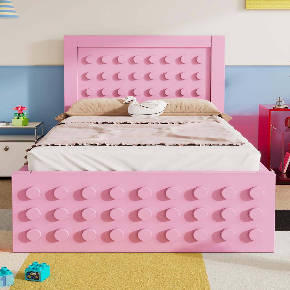 KINDERBETT 90/190 cm Rosa mit kreativem Blockdesign und Stauraum - Pink, Holzwerkstoff (90/190cm) - OKWISH