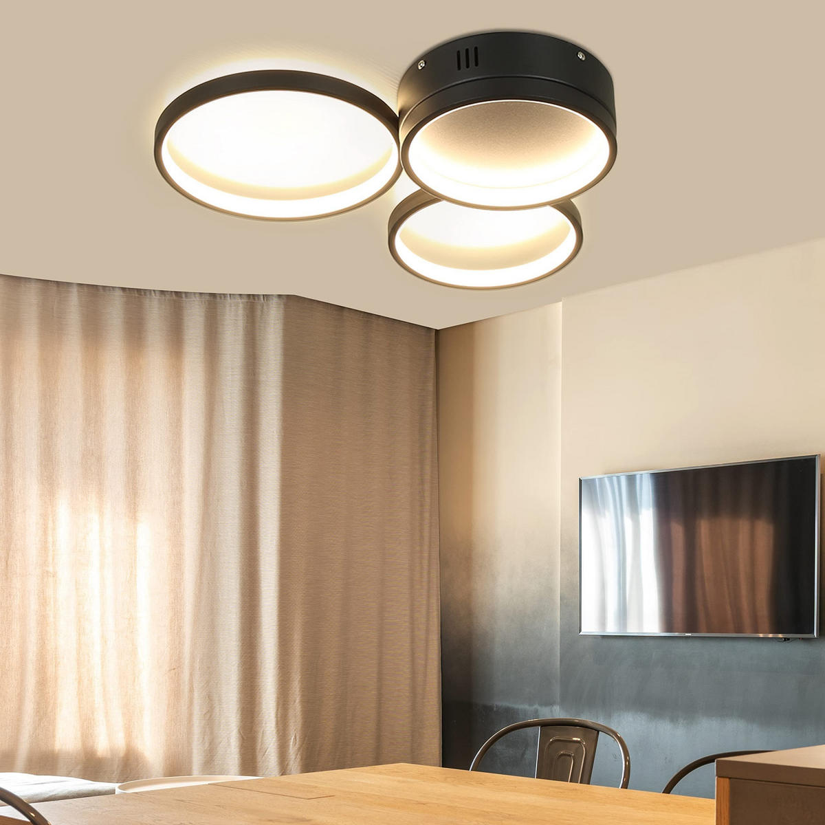 LED-DECKENLEUCHTE Dreiring 43.5/35.5/6 cm - Schwarz, Metall (43.5/35.5/6cm) - ZMH